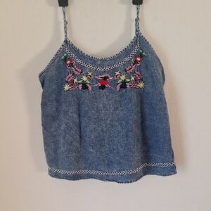 Floral Embroidered Blue Camisole